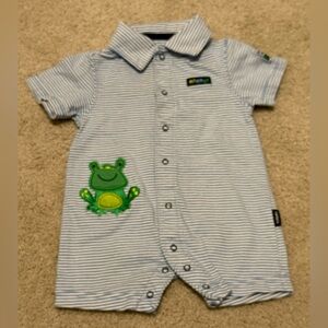 Carter's Infant Boy 3M Blue and White Striped Baby Romper With Frog - NWT